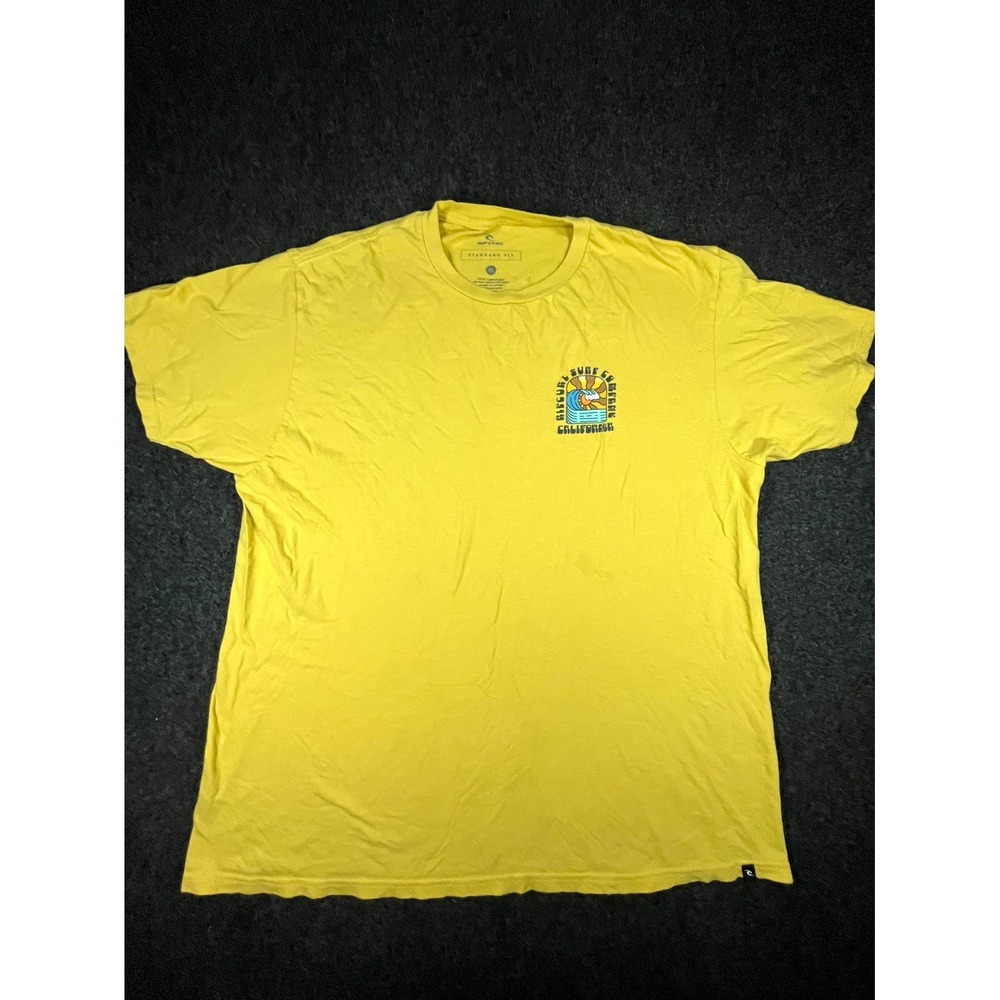Rip Curl Surf California T Shirt Mens XL Yellow Cotton Short Sleeve Standard Fit